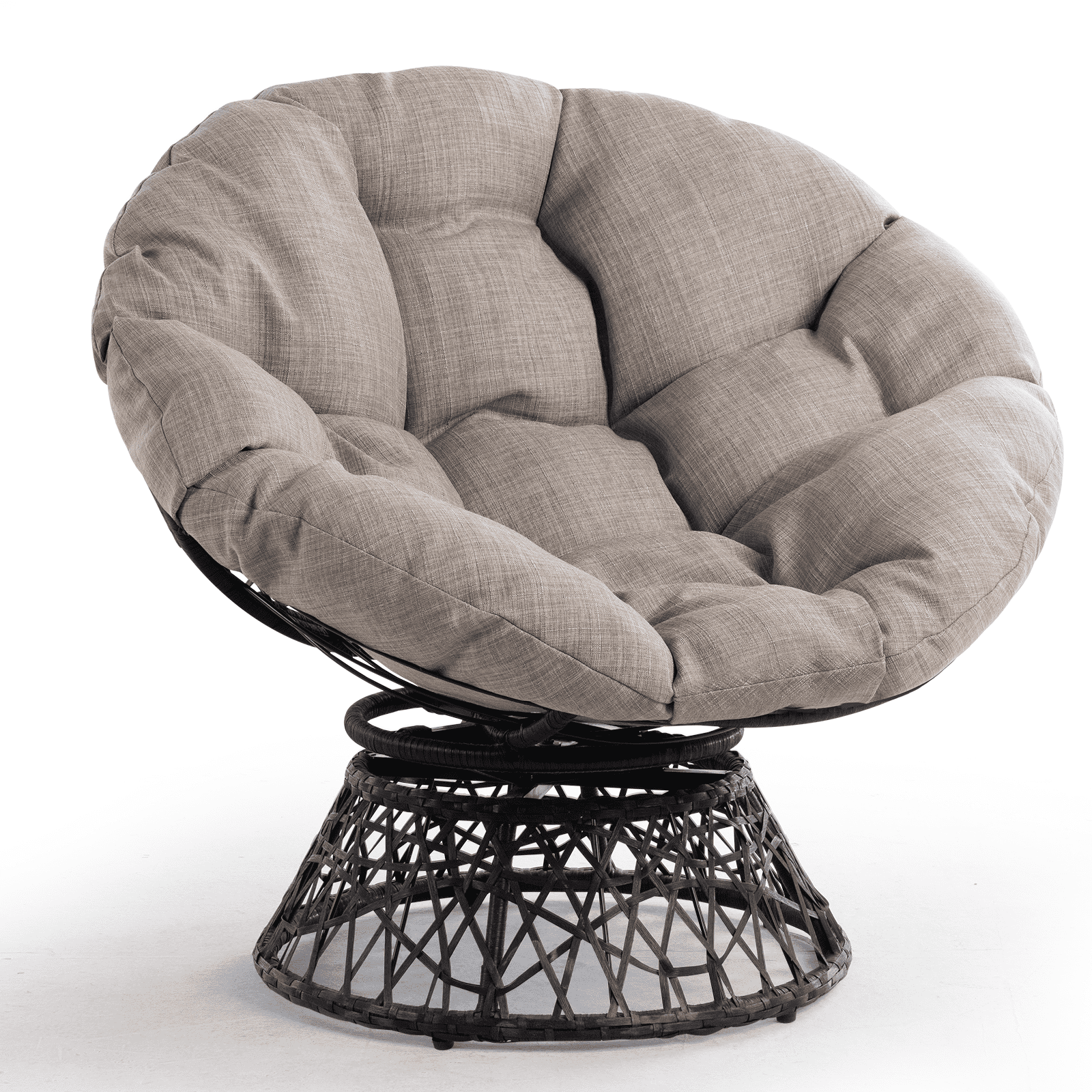 Bme 360 Swivel Comfy Papasan Chair with Fabric Cushion, Sturdy Metal Frame (Cream Vanilla - Black Frame)