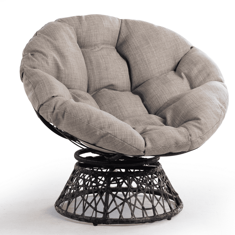 Aile 360 Swivel Comfy Papasan Chair with Fabric Cushion Sturdy Metal Frame Misty Moon Black Frame