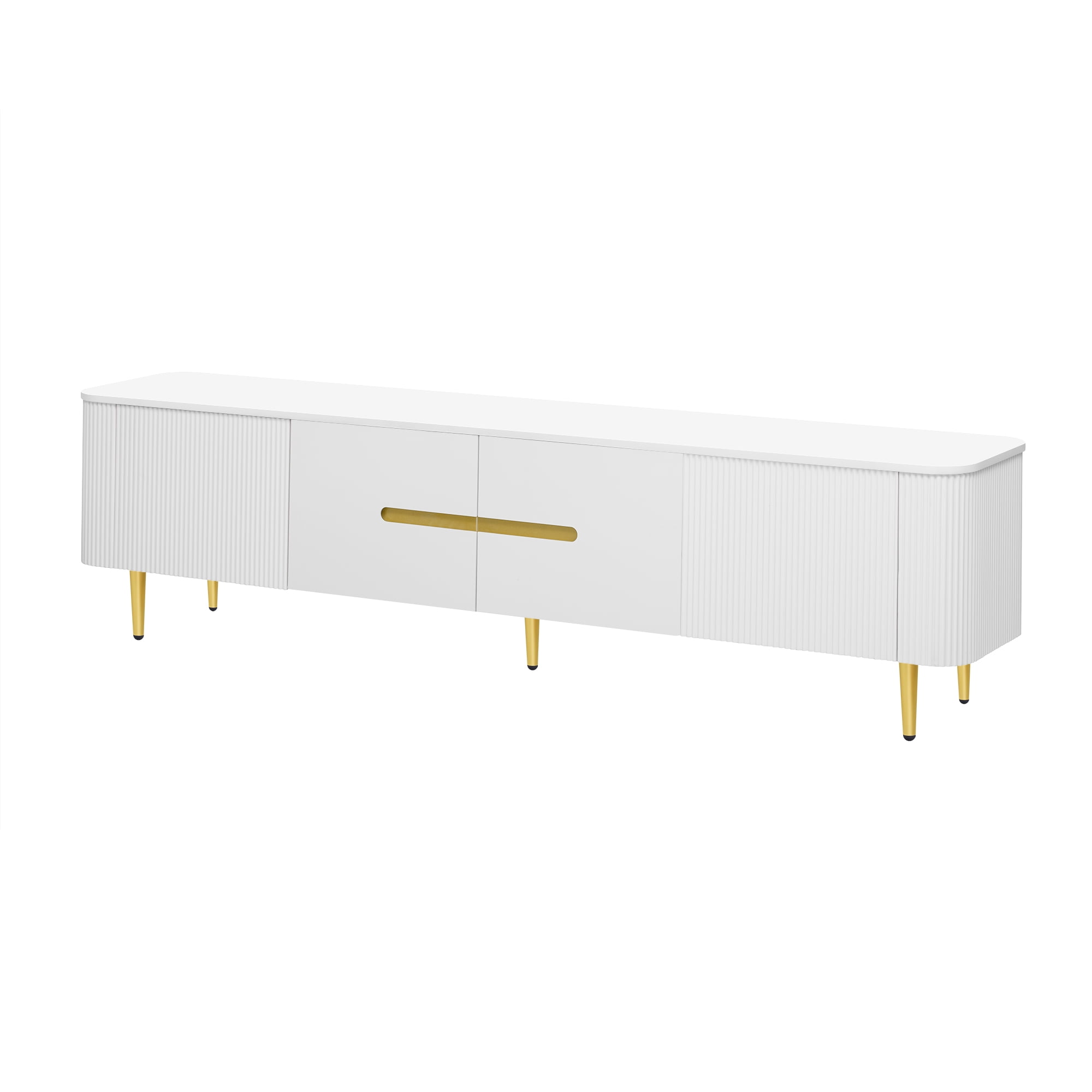 Euroco Modern Minimalist TV Stand with 4 Cabinets and Gold Metal Legs