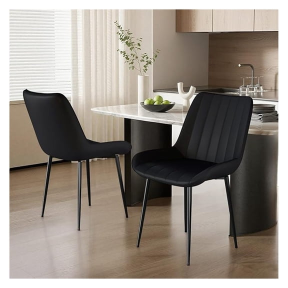 Dining Chairs Set of 2/4, Modern High Back PU Leather Upholstered Dining Room Chairs with Thick Cushions, Wide Padded Seat, Metal Legs for Kitchen, Living Room, Black (2)