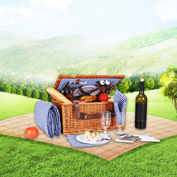 Ximing Picnic Basket Kit Camping Rattan Hamper for Themed Party Valentines Day Lawn
