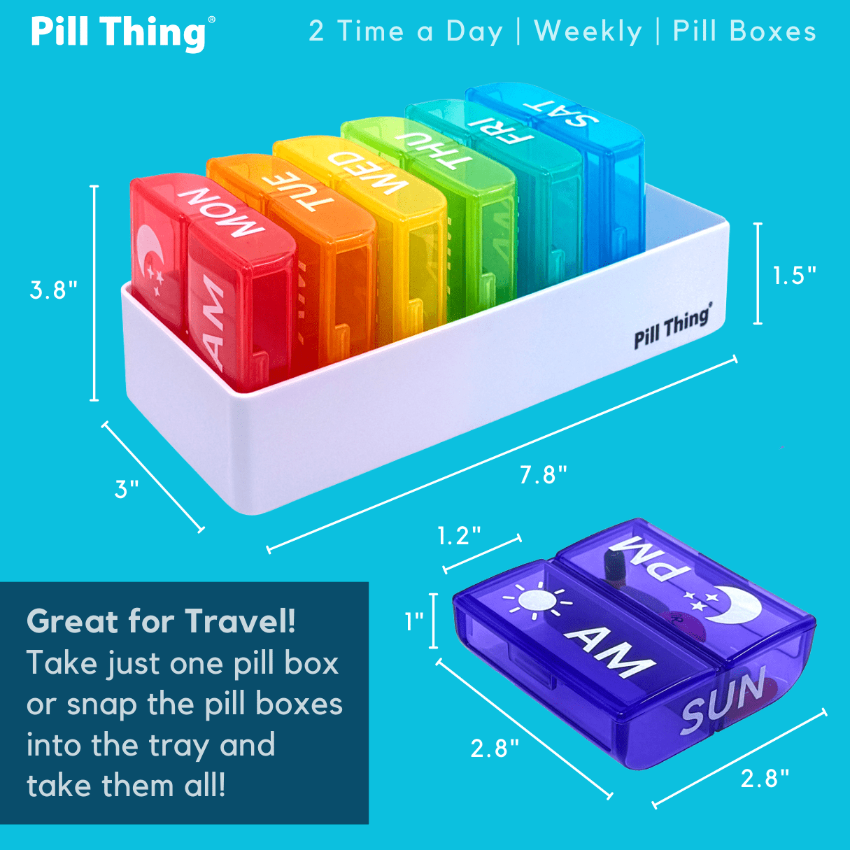 Large Weekly Pill Organizer AM/PM, 7 Day 2 Times Daily Pill Box with Extra-Large Compartments, Color-Coded Cases, BPA-Free, 1 Pack