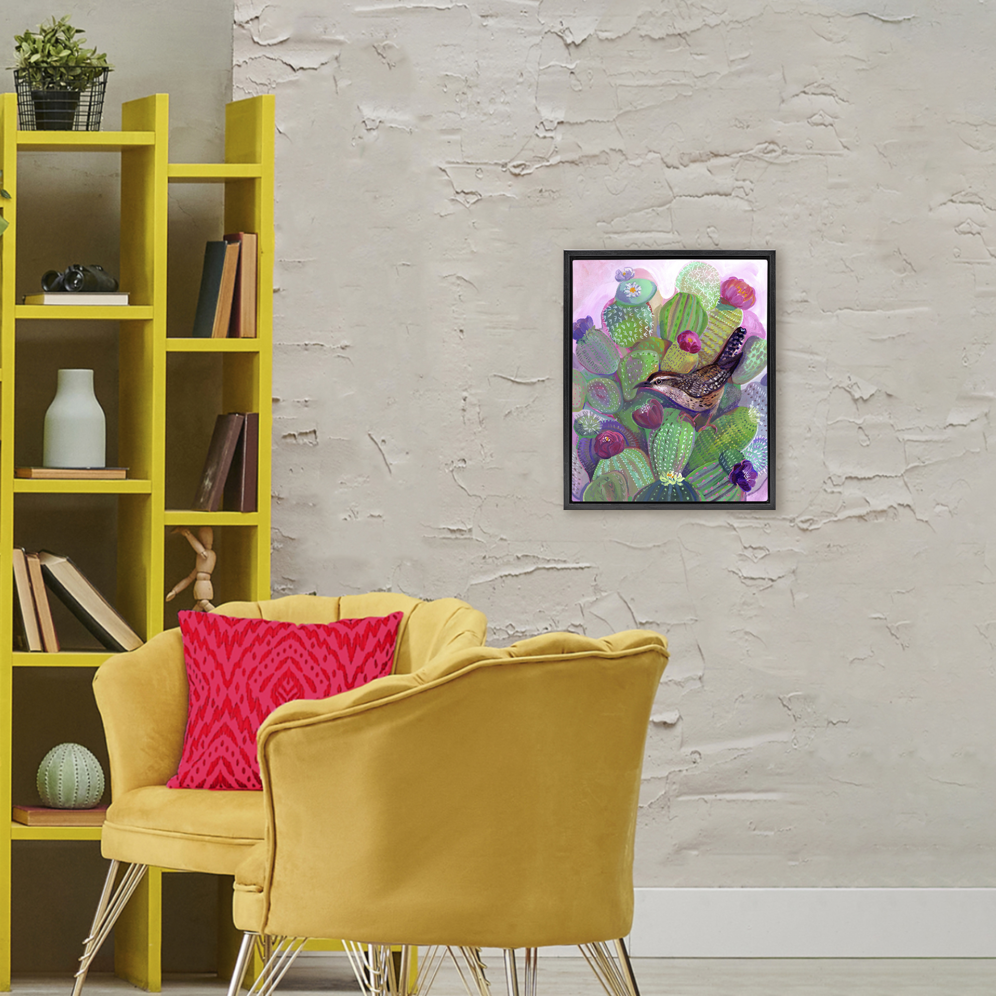 Desert Day Dream Bird Black Framed Floater Canvas Wall Art, design by Ashley Davis