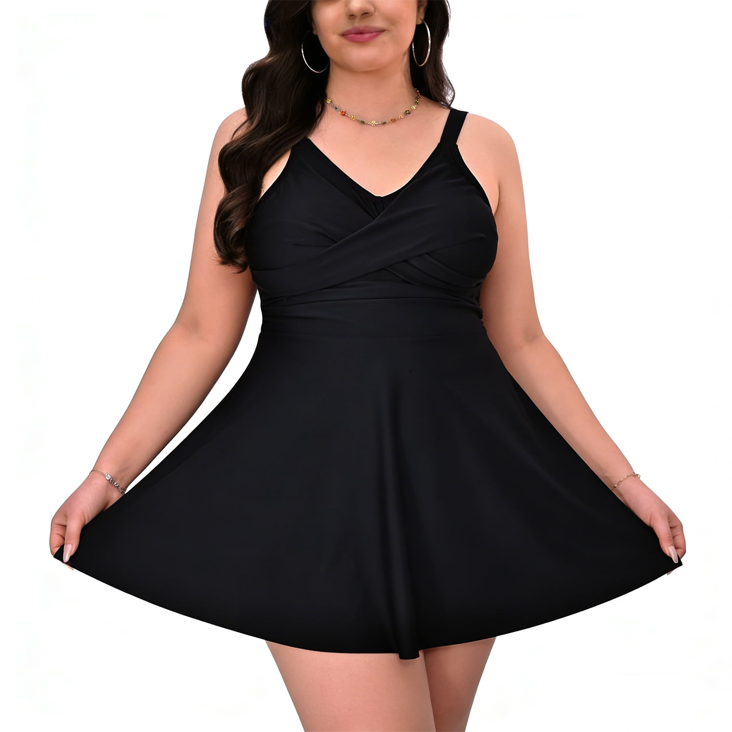 MecTo Women's Plus Size 2 Piece Tankini Set High Waist Tummy Control Bathing Suit with Swim Skirt