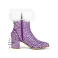 thumbnail image 6 of BLISSFUL STEP Women's Ankle Boots Glitter Faux Fur Square Toe Zipper Chunky Heel Boots Purple 7, 6 of 8