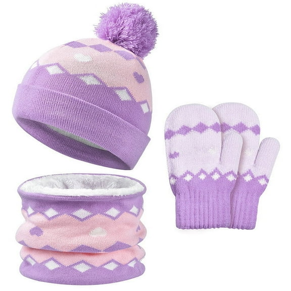 Eltusu Boys Hats Scarves Gloves Sets, Warm Stretchy Pompom Beanies Scarves Mittens Sets 1-6 T Size Acrylic
