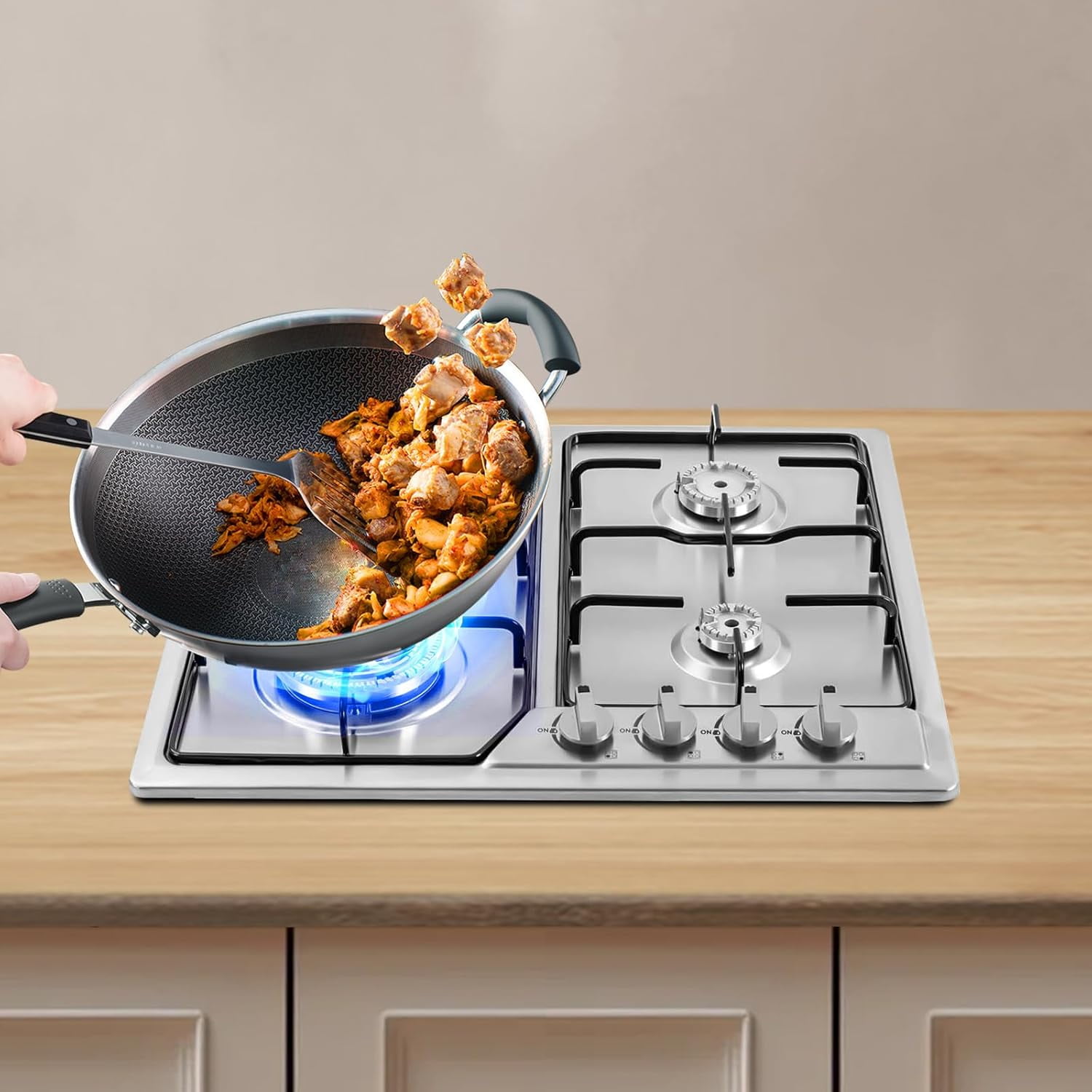 Miumaeov Built in Gas Cooktop Stainless Steel Stove Thermocouple Protection, For Domestic or Commercial Cooking in Homes or Restaurants