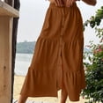 thumbnail image 6 of Womens Elastic High Waist Tiered Ruffle Midi Skirt Front Split Button Down Solid Boho Long Skirt for Summer Casual Wear Brown S(S), 6 of 7
