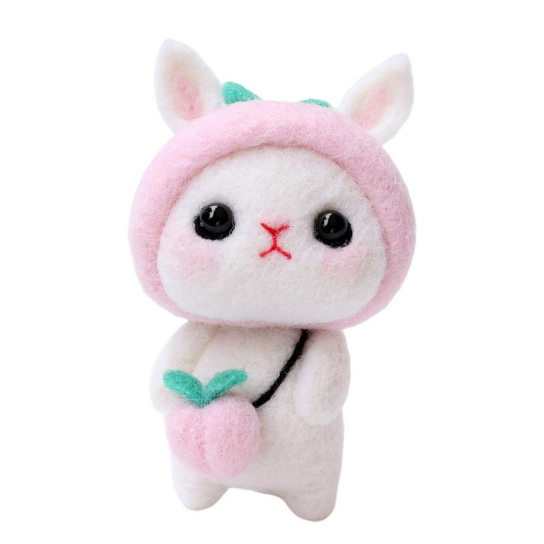 Fun Plush Doll DIY Needle Felting Kit Wool Felting Supplies Cartoon Rabbit DIY Art Carft for Home Kids Adults Gift (Pink Peach), Size: 14