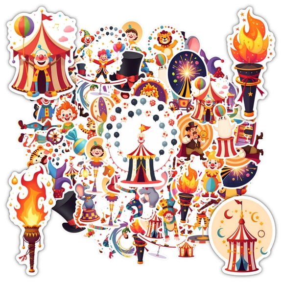 35pcs-50pcs Cute Stickers Animal Circus Sticker Pack Clown Cartoon Decals for Suitcase Fridge Phone