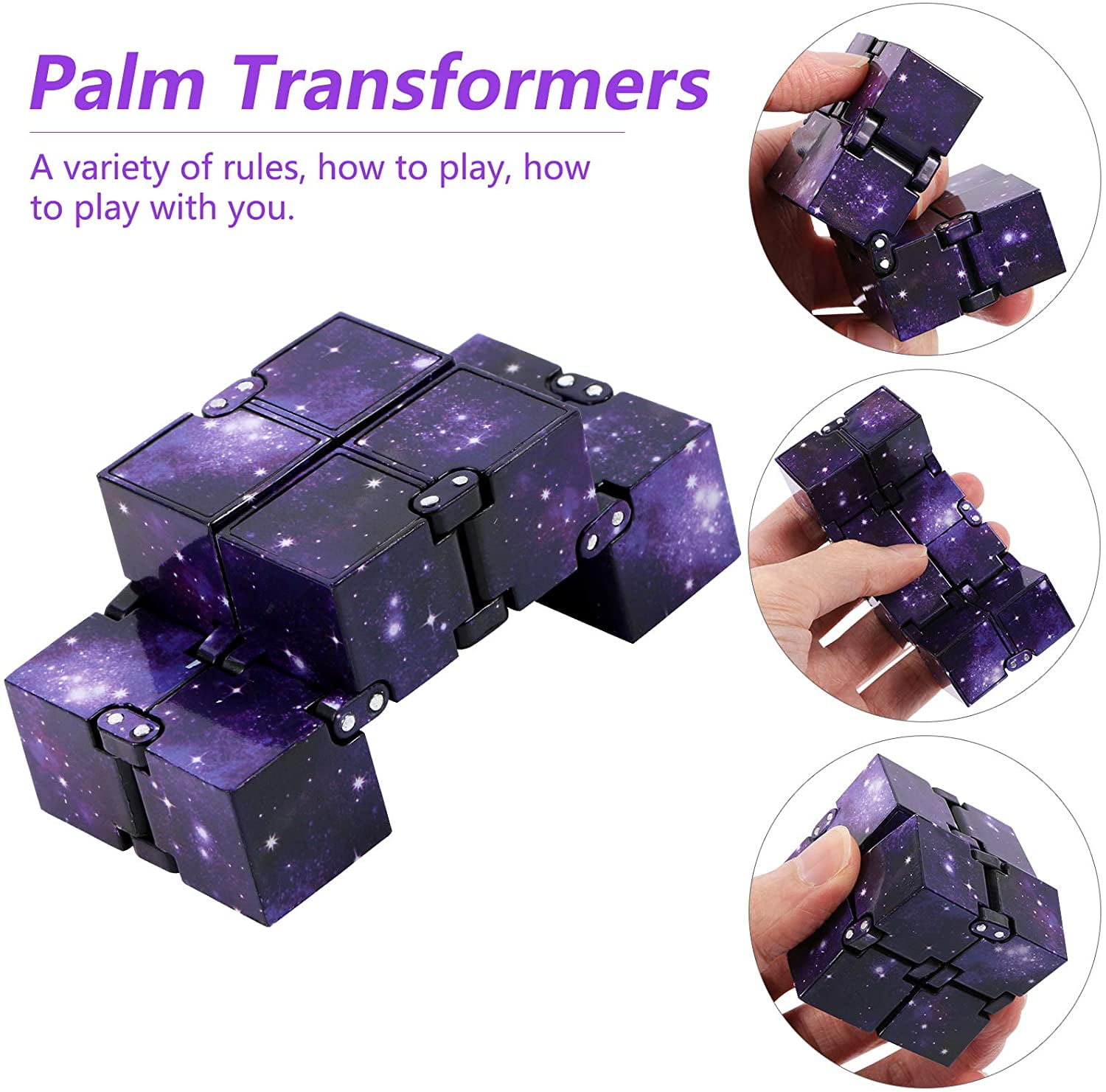 INFINITY CUBE Fidget Cube Toy 2021 New Mini Hand Held Fidget Stress Anxiety Relief Galaxy Purple for Adults Kids ADD ADHD Good Gift Killing Time and Fun Magic 