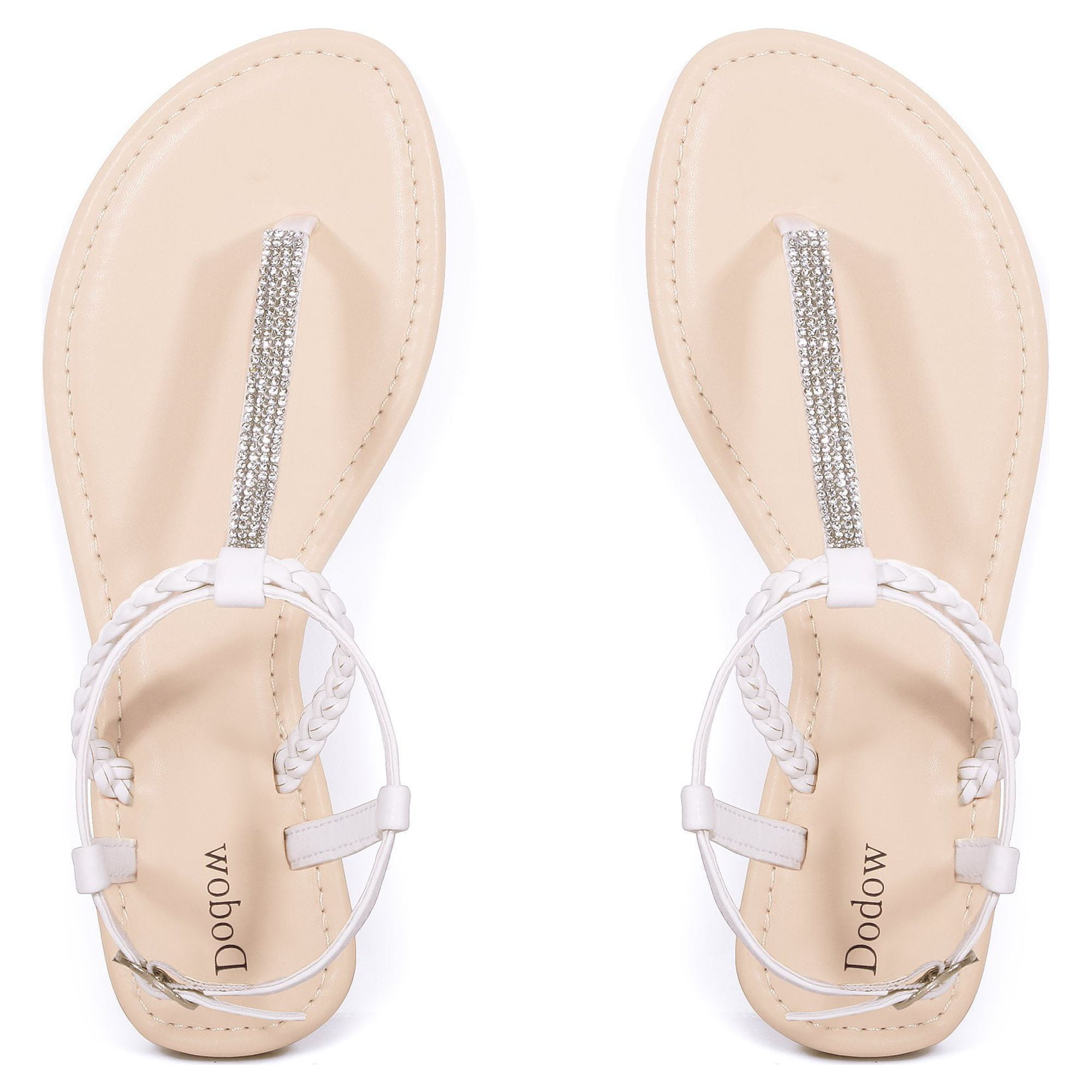 Harvest Land Women Sandals Fashion Rhinestone Buckle Thong Dressy T Strap Summers Flat Sandals for Women White Size 5 11 Walmart