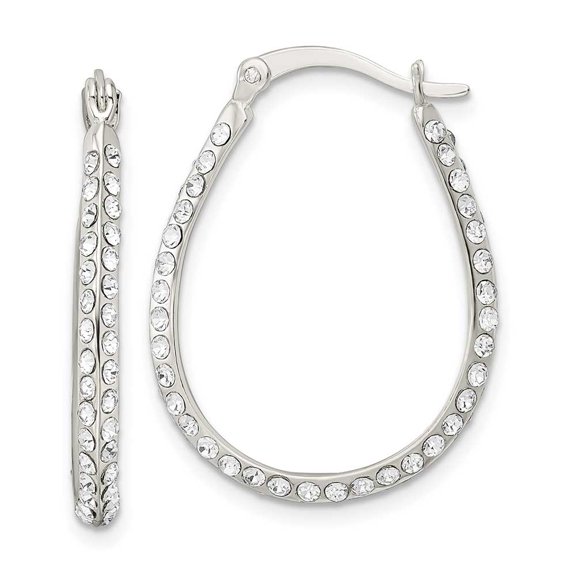 Finest Gold Sterling Silver CZ Oval Hoop Earrings
