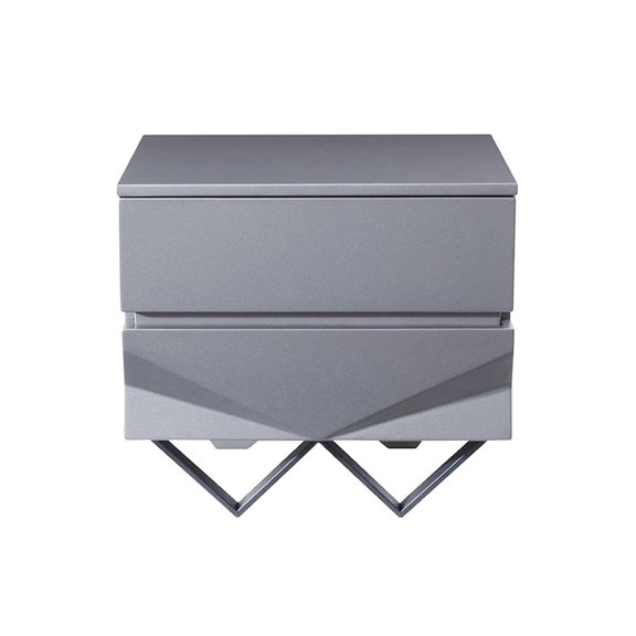 Modrest Duke 2-Drawer Modern Stainless Steel Nightstand in Matte Gray/Black