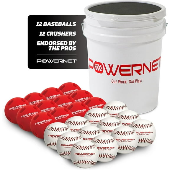 PowerNet Crushers & Weighted Balls, Softball Baseball Hitting Trainer for Improved Speed, Power & Coordination, Batting Practice Baseballs 24 Balls