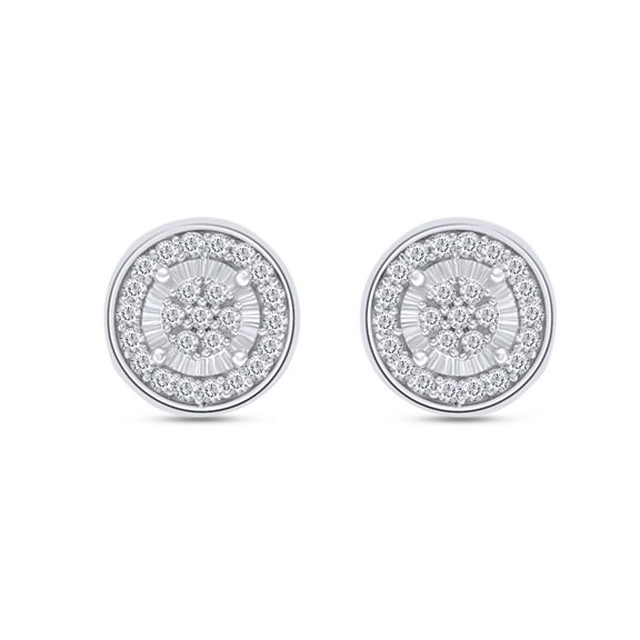 AFFY 1/6 Carat Round Shape Natural White Diamond Double Frame Stud Earrings For Men & Women In 14K Gold Over Sterling Silver (0.16 Cttw, I2-I3 Clarity)