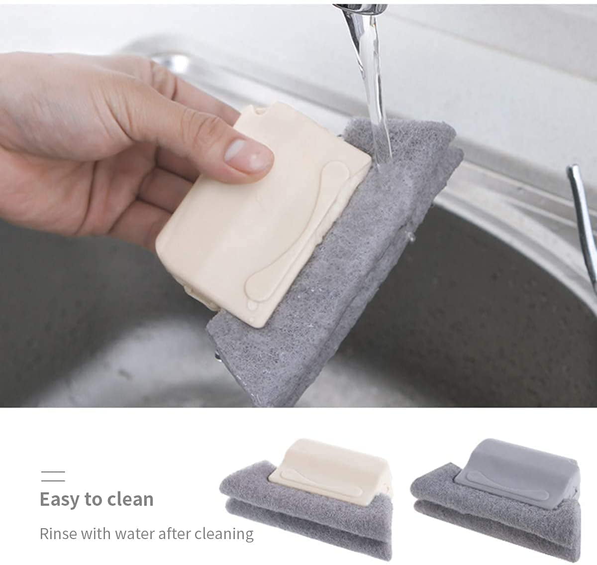Hand-held Crevice Cleaner Tools Magic Window Groove Brush Fixed Brush Head Design Scouring Pad Material for Door Creative Groove Cleaning Brush Window Slides and Gaps beige