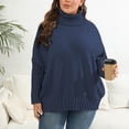thumbnail image 4 of QIYAGBSA Plus Size Sweater for Women Oversized Batwing Sleeve Turtleneck Ribbed Trim Casual Fall Winter Pullover (Navy 3XL), 4 of 5