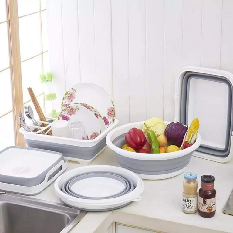 FACELE Collapsible Dish Drying Rack, Portable Dish Drainer, 14.5 x 12.4 x  2-5 inches, Gray 