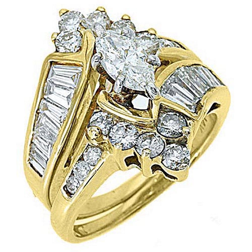 Thejewelrymaster 14k Yellow Gold Marquise Baguette Diamond Engagement