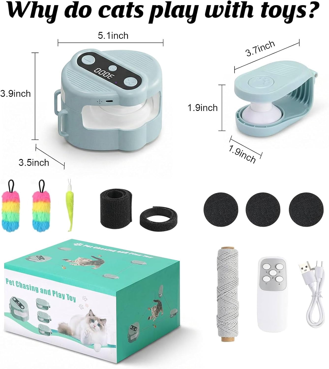 Interactive Chase Toys, Automatic/Remote Control Cat Chasing Toy for Indoor Cats, Adjustable Speed Cat Treadmill, Imitate The Sound of Bird for Bored Cats to Play, Exercise/Blue