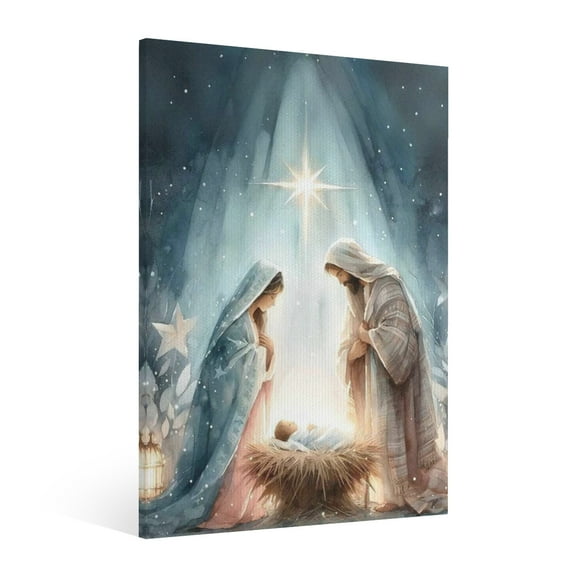 Vintage Jesus Nativity Scene Canvas Wall Art Paint Framed , Christian Watercolor Jesus Wall Art Decor,Christmas Wall Religious Artwork for Home Living Room,Bedroom Wall Decor