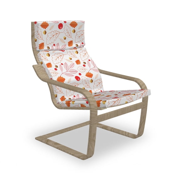 Autumn Armchair Pad and Slipcover, Vivid Colors Leaves Acorn Rowan Berries Art on Plain Background, 1 Piece Soft Cushion Replacement with Removable Cover, Vermilion Mustard and White, by Ambesonne