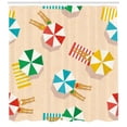 thumbnail image 3 of Graphic Beach Shower Curtain, Summer Pattern with Repetitive Colorful Parasols Towels and Legs, Fabric Bathroom Set with Hooks, 69W X 84L Inches Extra Long, Beige Multicolor, by Ambesonne, 3 of 3