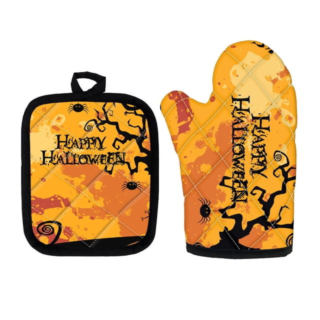 Guantes aislantes para hornear Halloween, juego de alfombrillas para horno y microondas