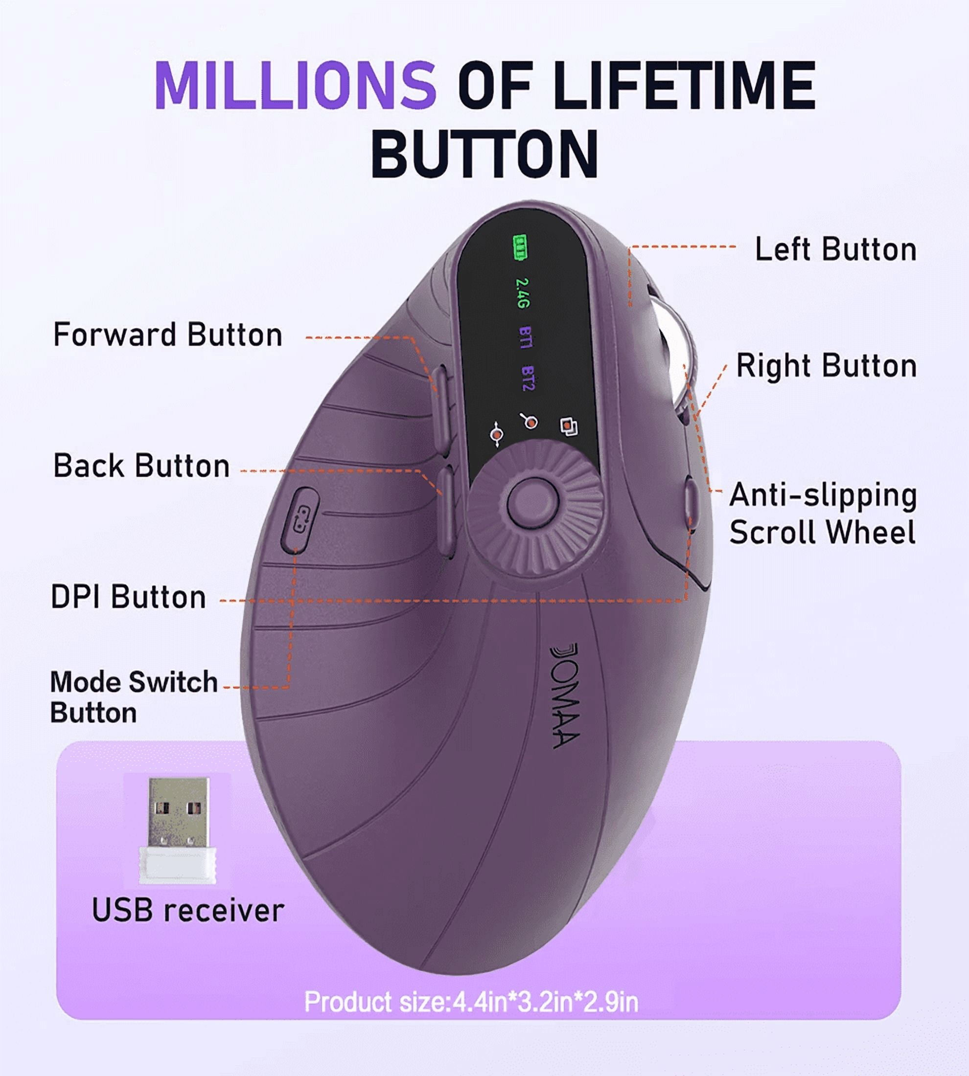 Jomaa Bluetooth Wireless Vertical Mouse With Function Adjustment Knob Slient Click Rechargeable Ergonomic Mice for Win/IOS/Android