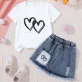thumbnail image 2 of TOWED22 Toddler Girl Denim Skirt Set Short Sleeve Print T-Shirt Tops and Jean Skirt Outfits Kids Summer Clothes(G,6-7 Y), 2 of 4