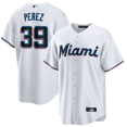thumbnail image 1 of Camiseta de béisbol clásica de local de Eury Pérez, blanca, de los Miami Marlins, con número de estrella bordado.-S, 1 of 2