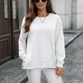 thumbnail image 5 of Women’s Solid Color Sweatshirt Long Sleeve Crewneck Pullover Tops Casual Button Hem Slit Loose Fit Comfortable Soft Fabric Fashion for Daily Wear White, 5 of 7