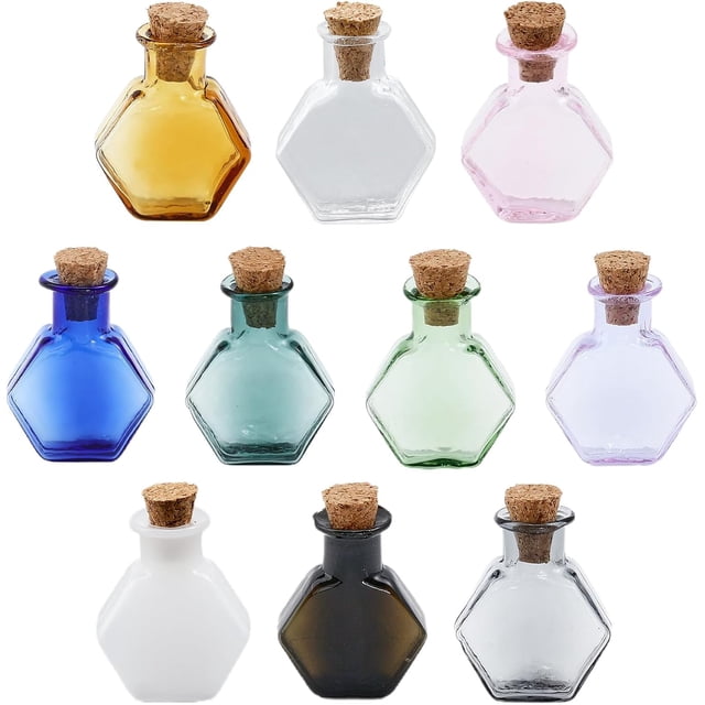 Mini botellas de vidrio de 10 colores para casa de muñecas, botellas de vidrio en miniatura con corcho, botellas vacías de deseos para decoración del hogar, colores mezclados.