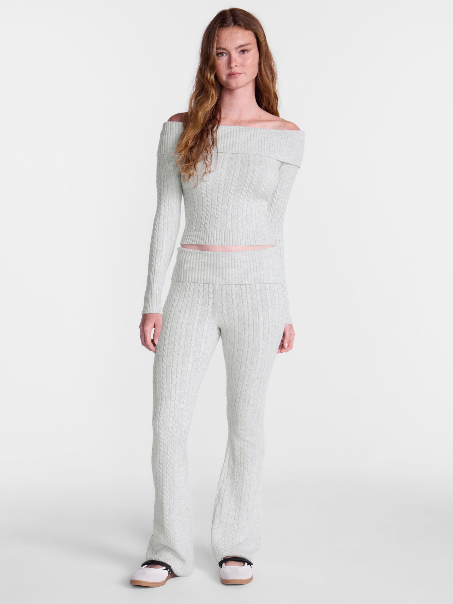 No Boundaries Cable Knit Sweater Pants, 33'' Inseam, Women's XXS-XXL