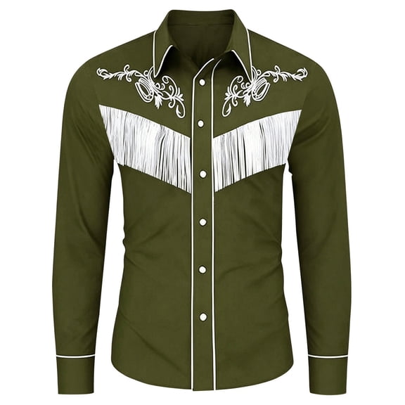 Tiijoy Boys Western Cowboy Shirt Vintage Long Sleeve Button-Down Shirt Top, Sizes 4-13