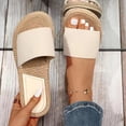 thumbnail image 2 of Women's Espadrille Platform Slide Sandals Solid Color Wide Strap Open Toe Flat Slippers Wide Width Friendly Soft Sole Non Slip Indoor Outdoor Casual Slides, 2 of 10