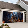 thumbnail image 4 of Halloween Garage Door Cover Banner 6 x 13 FT, Forest Ghost Pumpkin Castle Vintage Cottage Garage Door Curtains Backdrop with Grommets for Indoor Outdoor Wall Party Porch Yard Decorations Background, 4 of 9