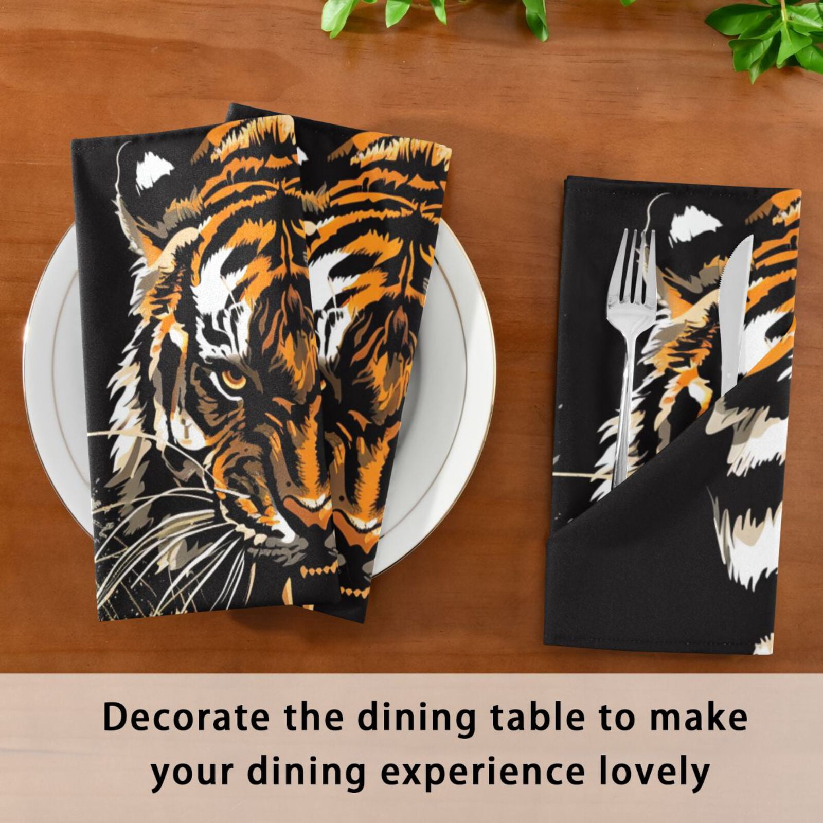 JSTEL Tiger Swooping Howling Cloth Napkins Set of 6, 20x20 Inch Washable and Reusable Napkin for Decoupage Dinner Party Everyday Use