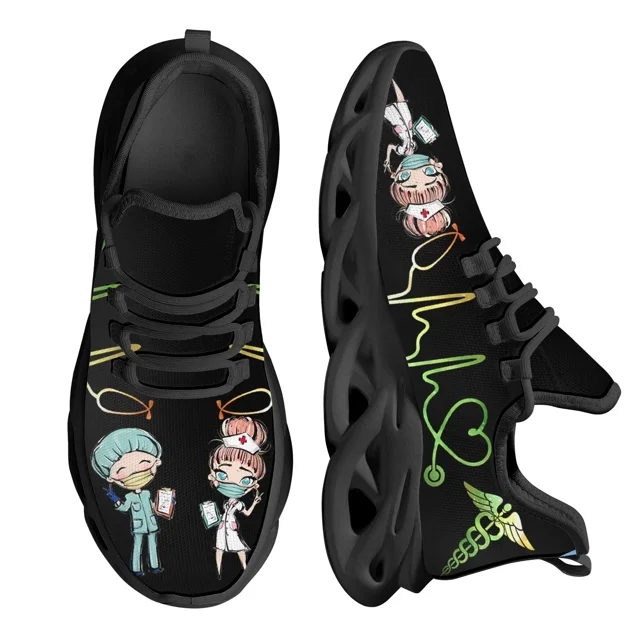 Zapatos de enfermería blancos para mujer, bonitos zapatos de dibujos animados para enfermera, médico, atención médica, diseño de marca, zapatillas planas de malla para mujer