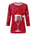 thumbnail image 4 of Christmas Shirts for Women Loose Fit 3/4 Length Sleeve Round Neck T Shirt Glitter Xmas Tree Printed Holiday Blouses Merry Christmas Graphic Tee Elbow Sleeve Clothing, 4 of 5