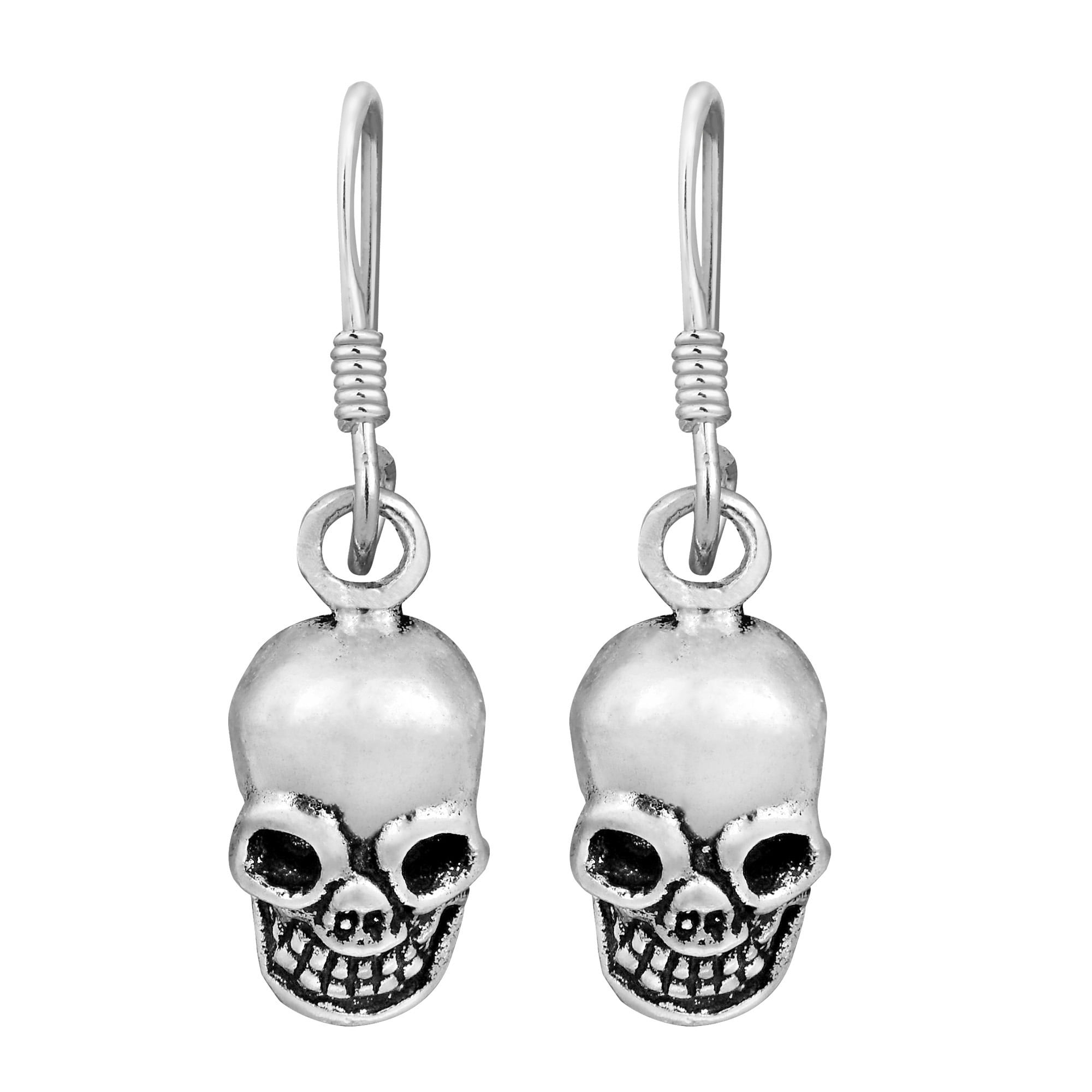 AeraVida - Edgy Grinning Skulls .925 Sterling Silver Dangle Earrings ...