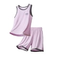 thumbnail image 3 of Amidoa Boys Girls 2 Piece Outfits Summer Clothes Short Sleeve Soft T Shirts and Casual Shorts Kids Clothing Sets Purple Size 3T, 3 of 4