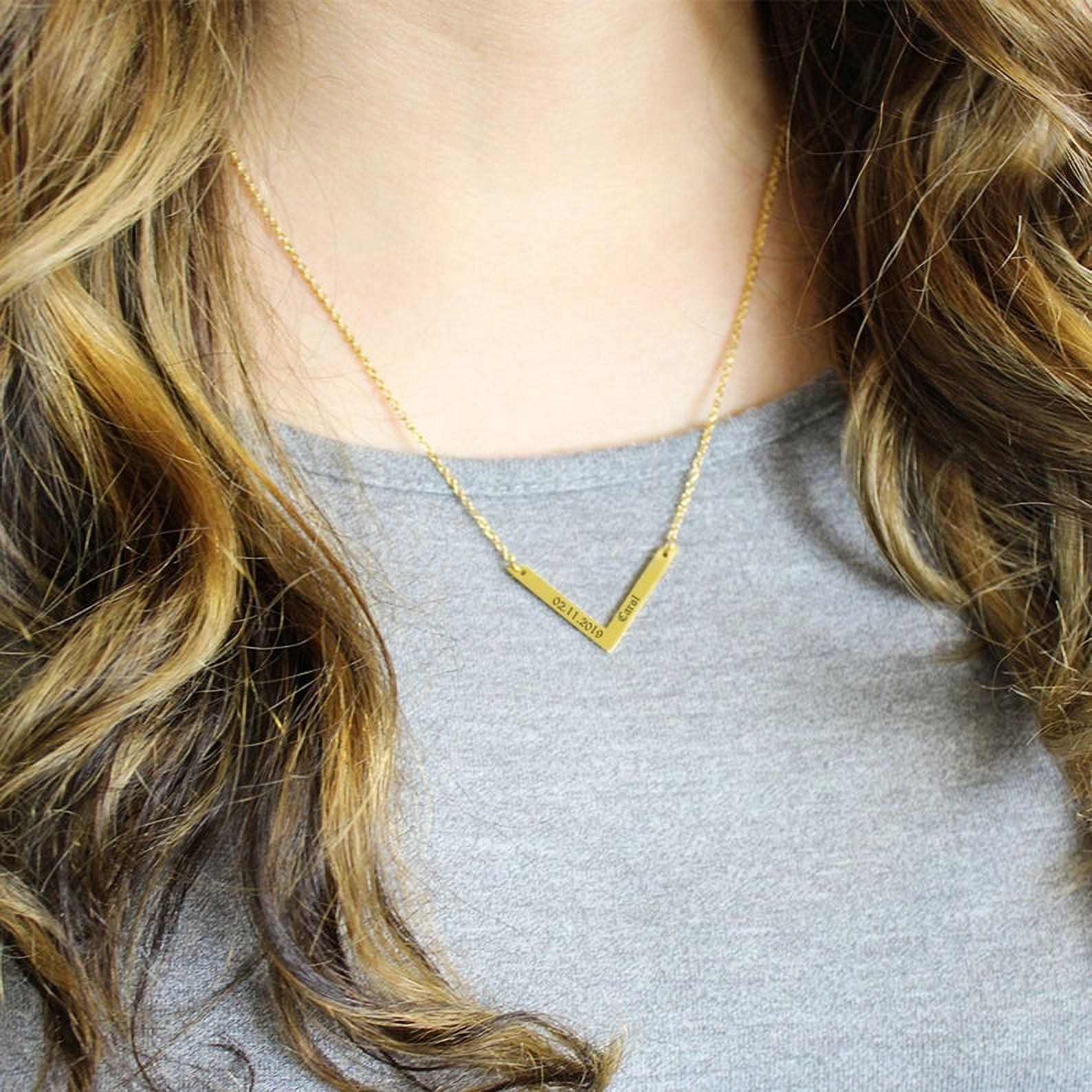Anavia Personalized V Bar Necklace - Engrave Name Necklace - Birthday Gift for Her - Anniversary Jewelry Present