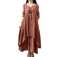 thumbnail image 1 of MYG Women Linen Dresse Layering Vintage Robe Loose Long Dress Oversize Female Spring, 1 of 9