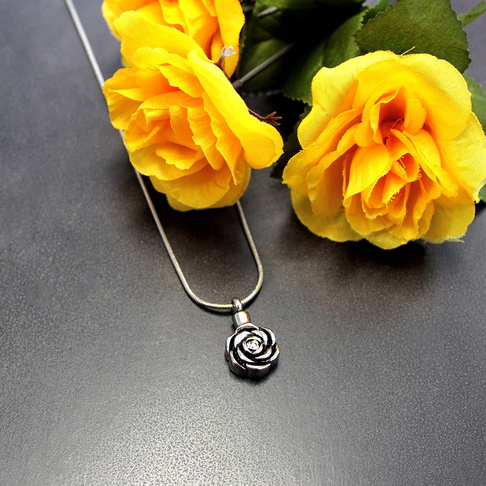 Lovely Rose Cremation Urn Necklace for Ashes Holder Cremation Jewelry Memorial Necklace Ash Urn Keepsake with FREE Funnel Kit and Velvet Jewelry Box