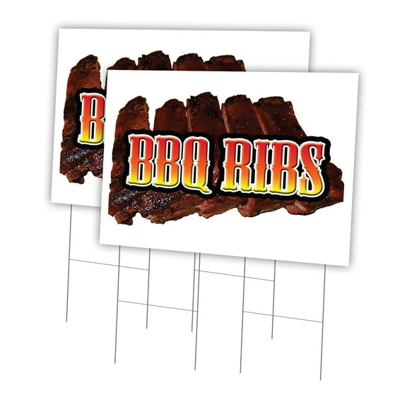Bbq Ribs 2 Pack Of 24" x 36" Yard Sign & Stake | Advertise Your Business | Stake Included Image On Front Only | Made in The USA