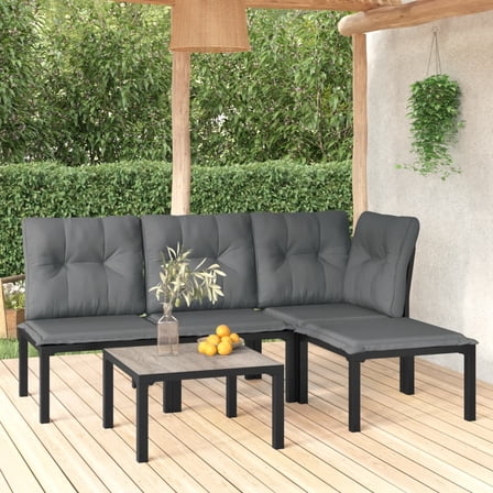 vidaXL 5 Piece Patio Lounge Set Black and Gray Poly Rattan