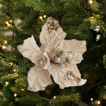 Christmas Glitter Magnolia, Christmas Tree Decoration, Artificial Flower Wreath with Stems for Holiday Home Decor, Festive Floral Arrangement in Pink Red Gold White Green