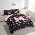 thumbnail image 2 of Erosebridal Black Pink Bow Twin Bedding Sets 7-Piece for Girls, Cartoon Letter M Bedding Comforter Set, 2 of 7